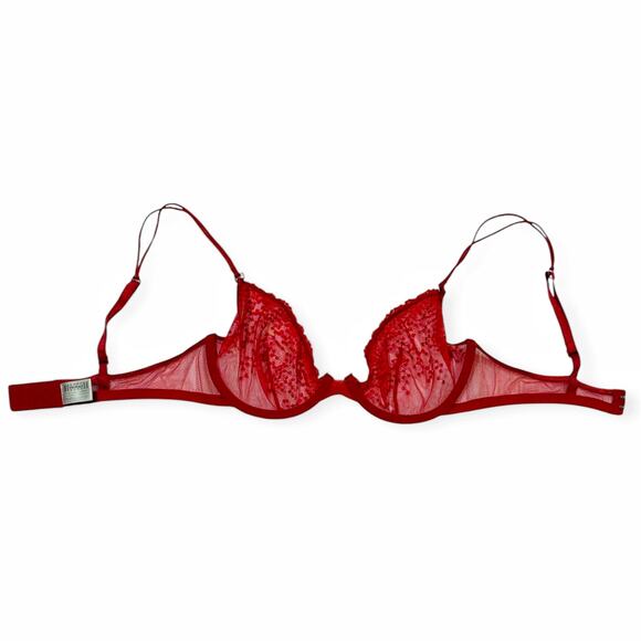 Wolford 34C Bra Sheer Unlined Underwire Red Mesh Sexy Lingerie Adjustable VTG - Picture 3 of 6